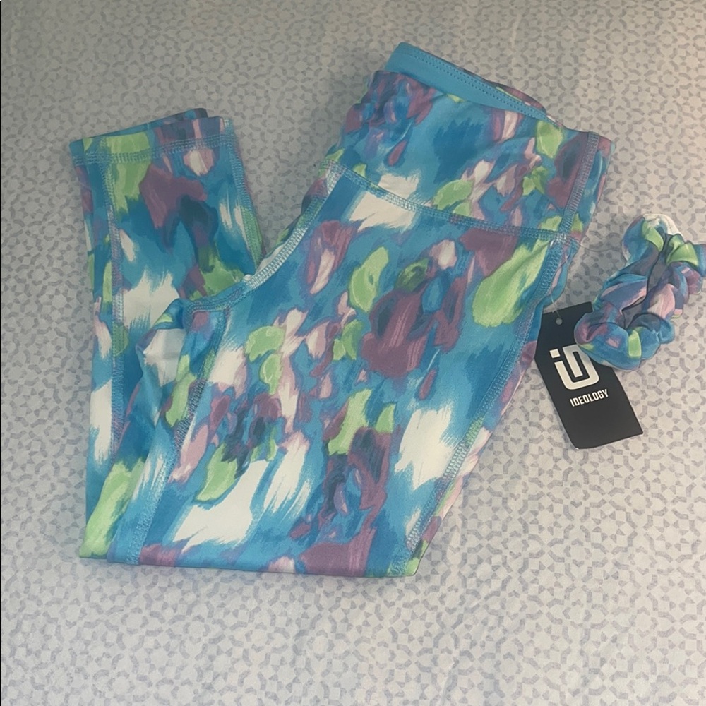 Ideology Blue and Green Abstract Leggings with Scrunchie